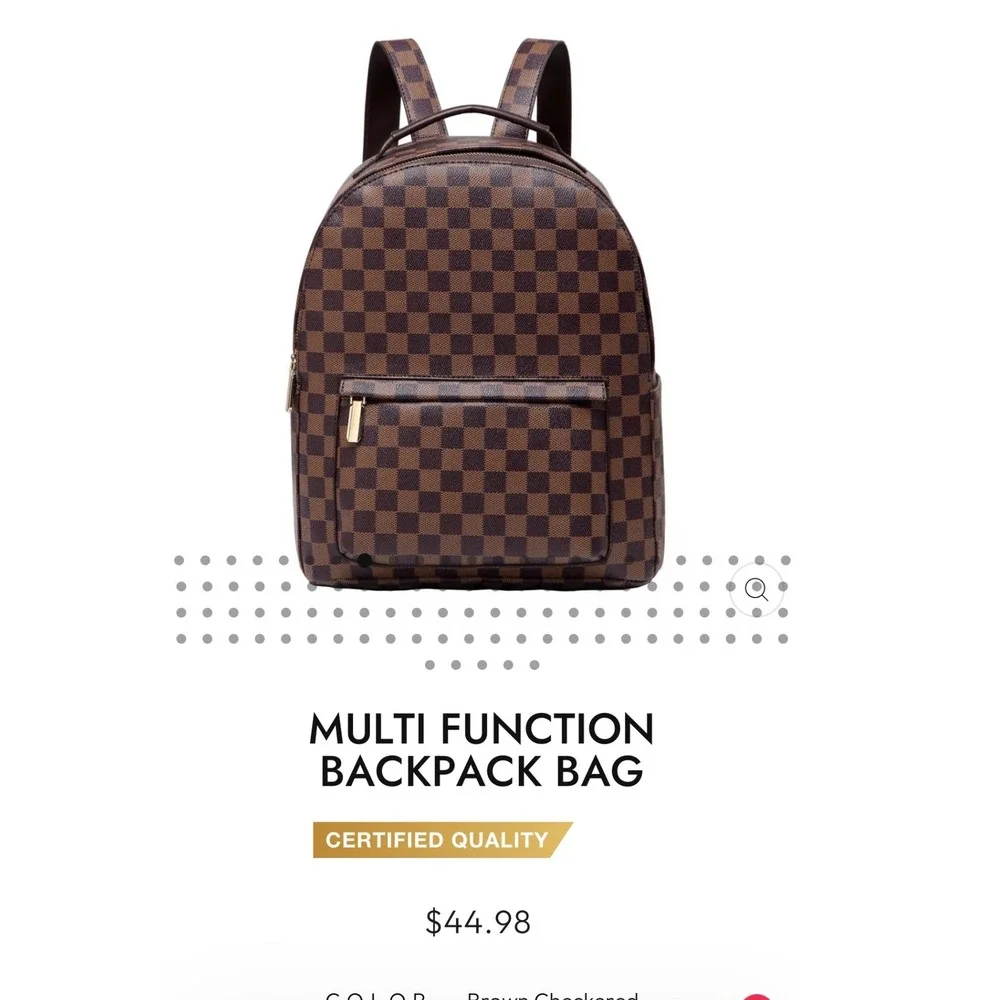 Minimalist Brown Checkered Multi Function Backpack Outdoors Travel Bag preppy